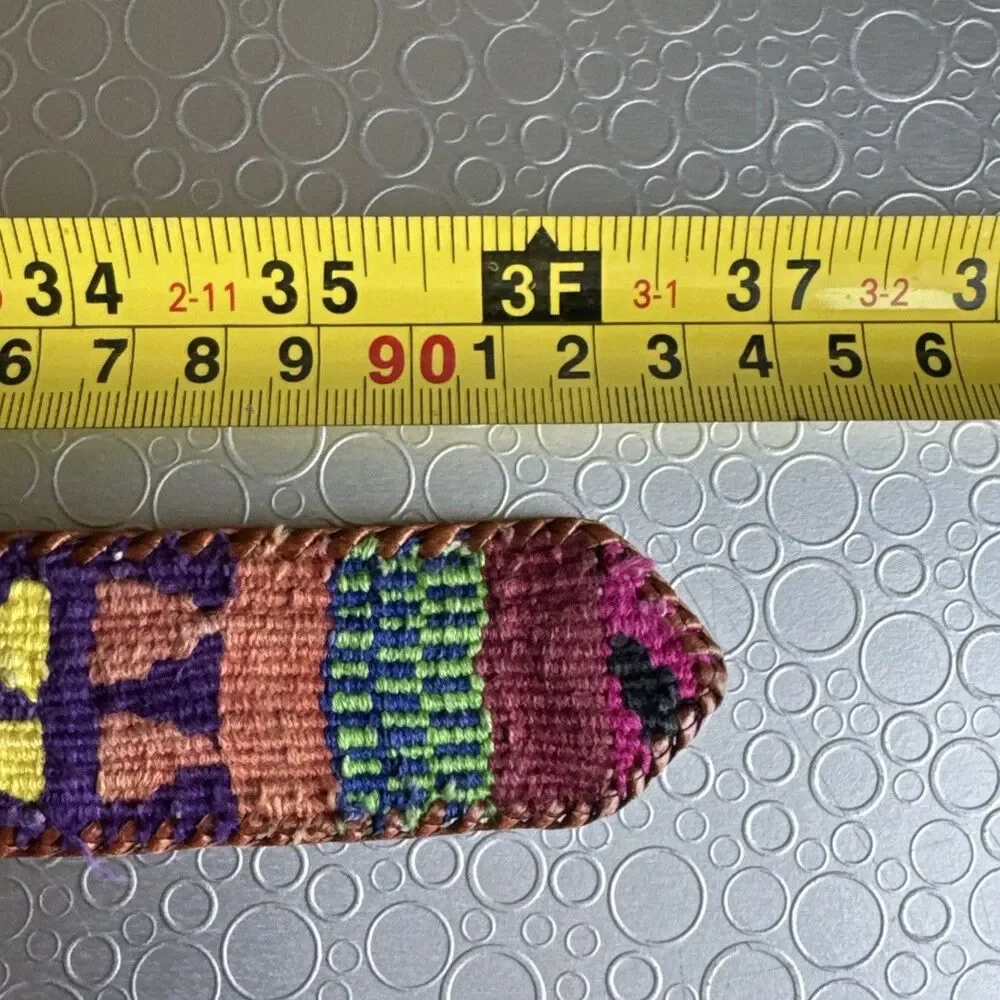 Vintage Handmade Guatemala Woven Belt 32 Cotton Leather Aztec Folk Art Southwest